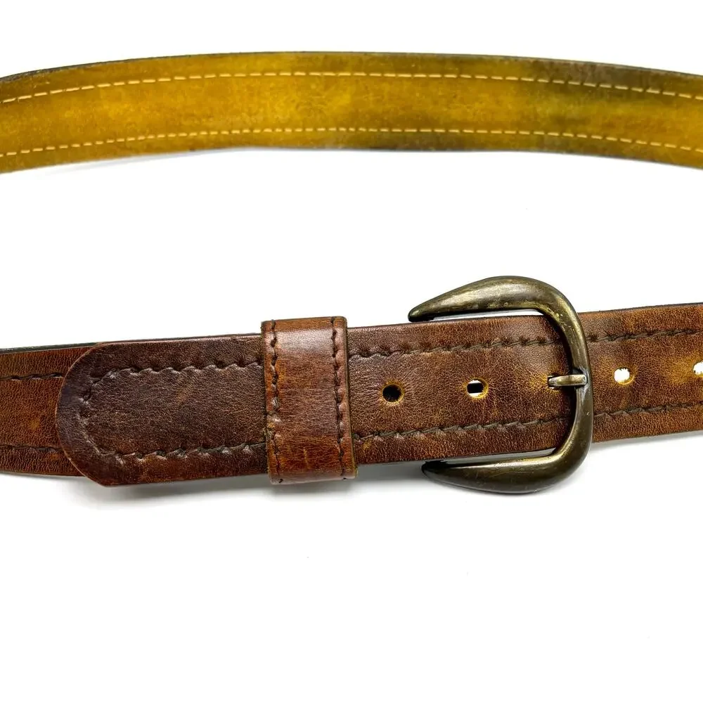 Vintage Distressed Brown Leather Belt 40 Outdoor Western Boho Hippie Streetwear